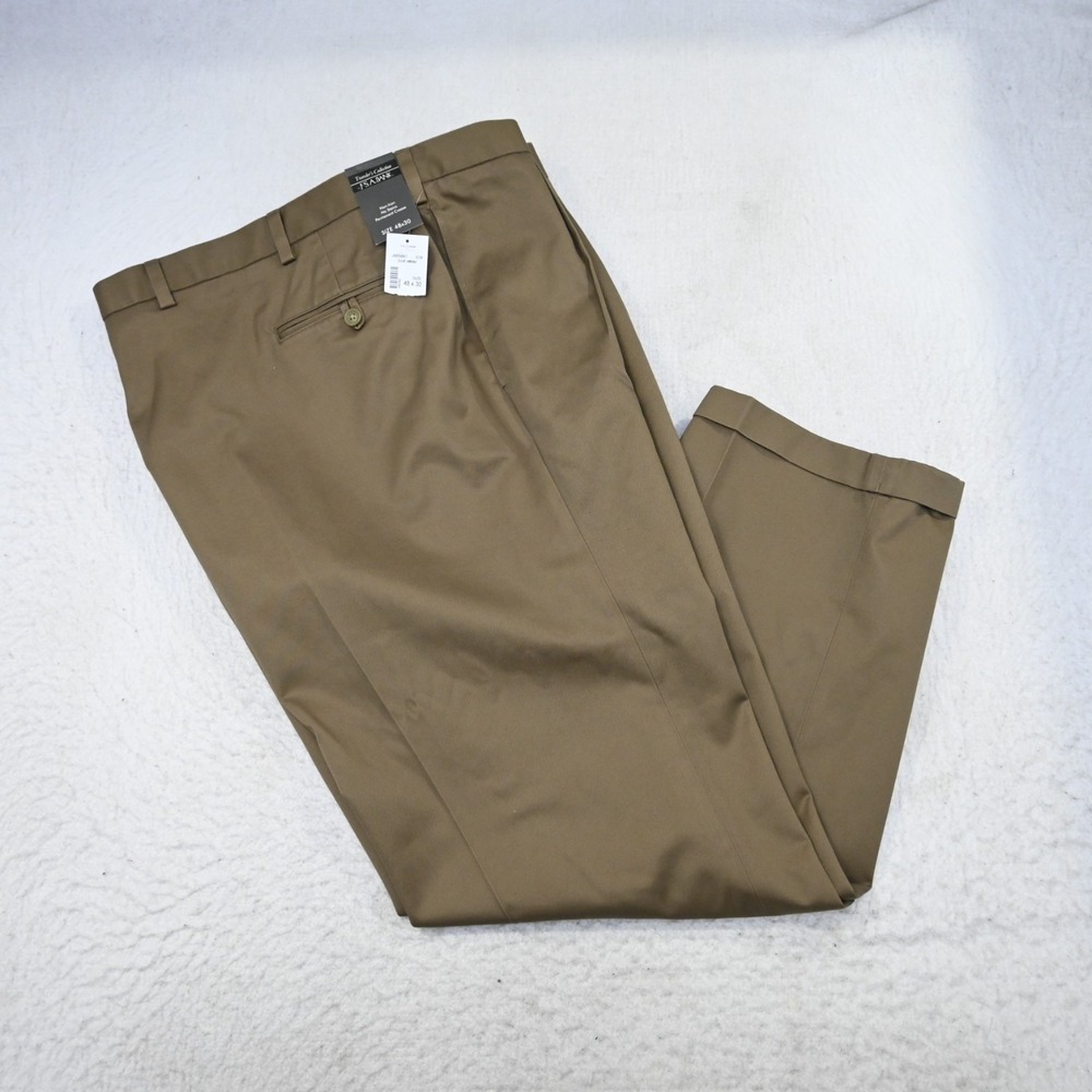 Jos. A. Bank Traveler Khaki Dress Pants Mens 44 x 32 NEW Brown Pleated Non-Iron - Picture 1 of 9